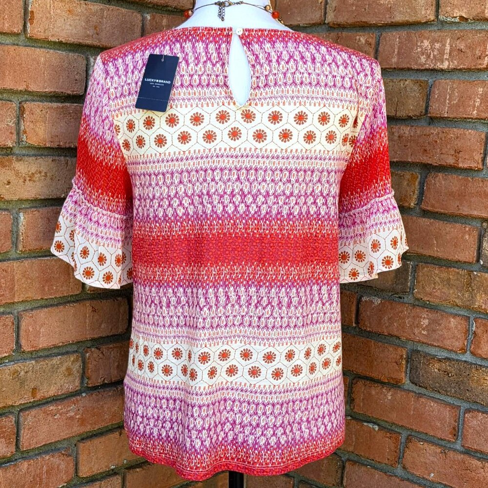 Lucky Brand Top, Purple Ivory Multi, Short Sleeve, NWT, Size S/P - Picture 6 of 11